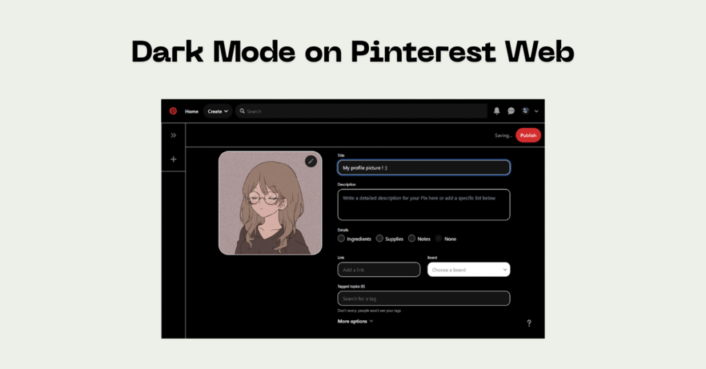 enable dark mode on pinterest web